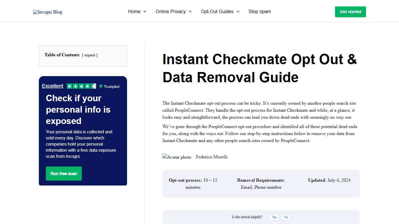 Instant Checkmate Opt Out & Data Removal Guide [2026] Incogni